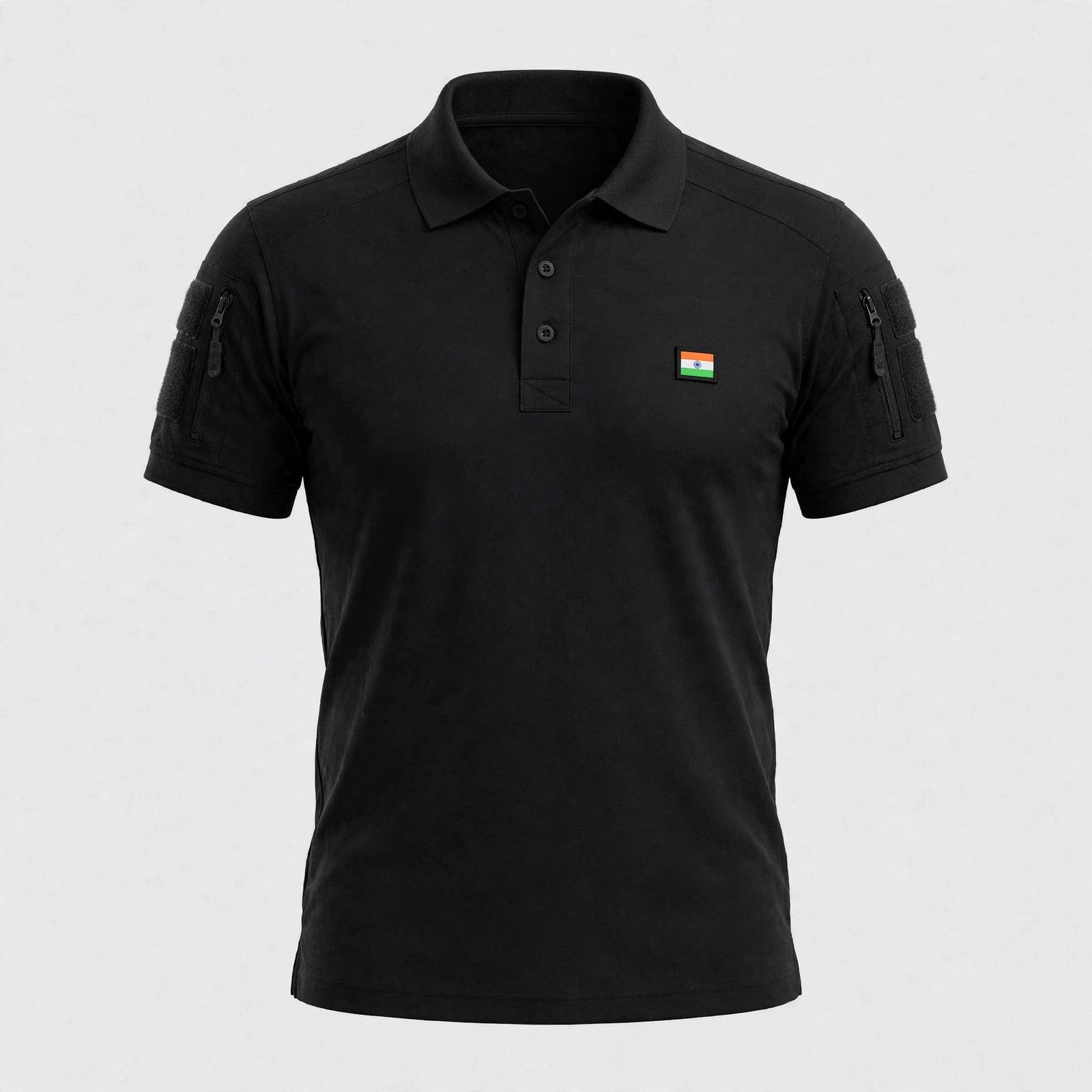 Men's Black Tactical Polo T-Shirt with Indian Flag