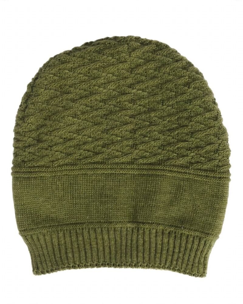 Army Olive Green Woolen Beanie Cap with Fur Lining - Unisex Winter Cap