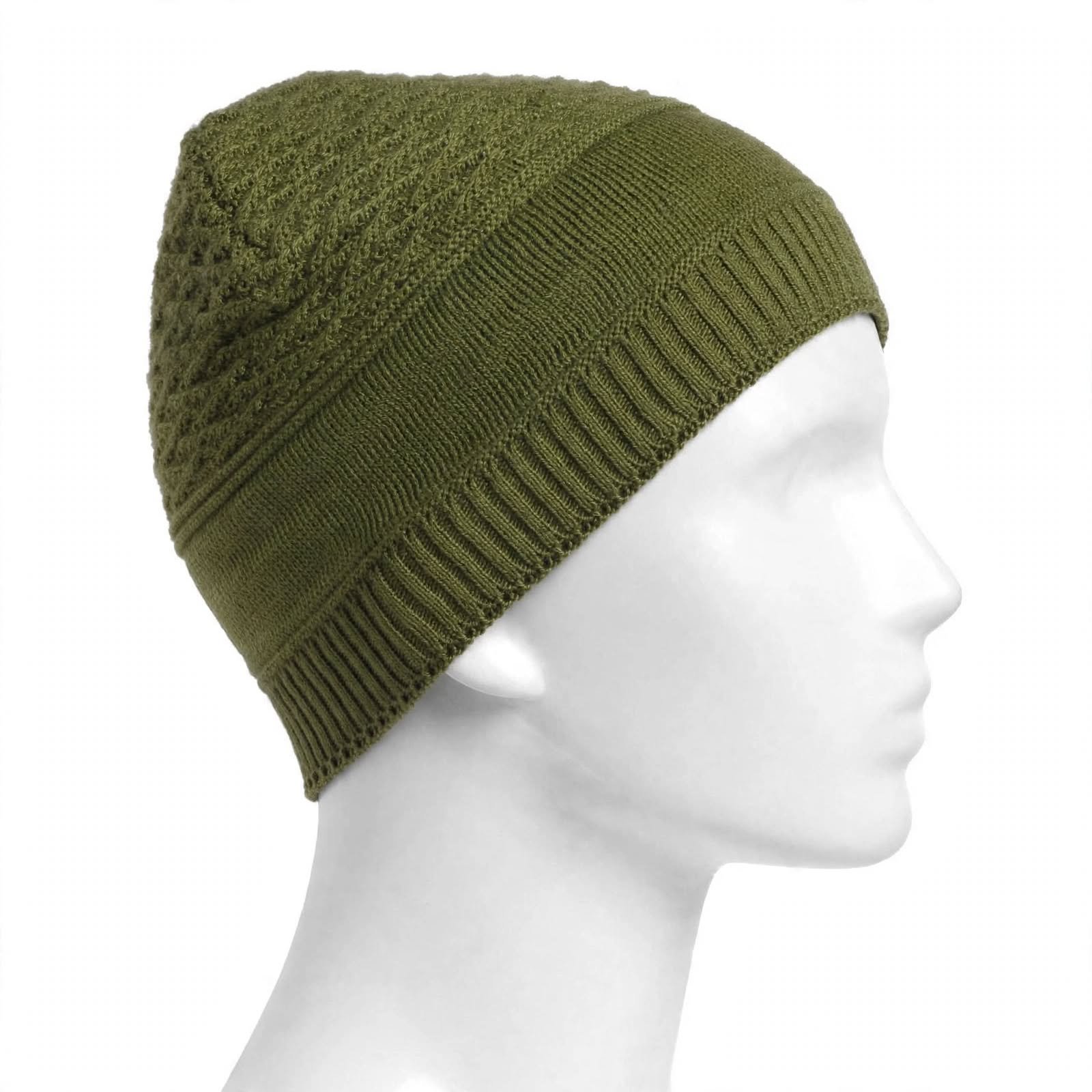 Army Olive Green Woolen Beanie Cap with Fur Lining - Unisex Winter Cap - Image 3