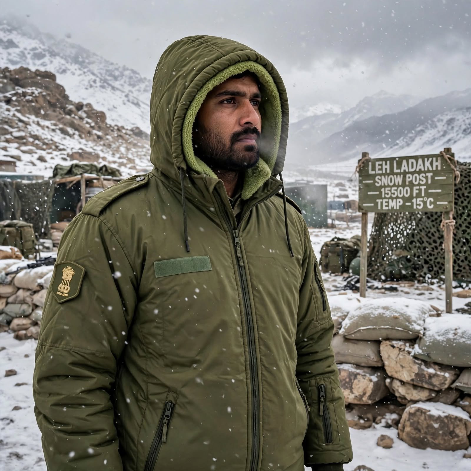 Kumar's Mens Olive Green Army Winter Parka Jacket - Image 4