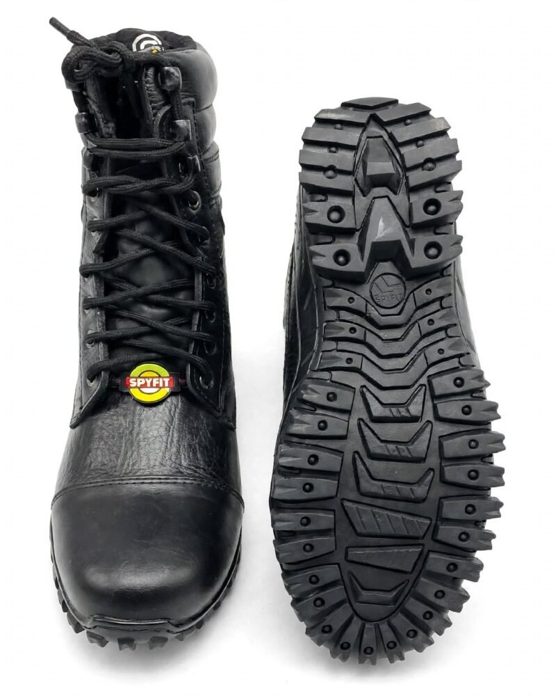SPYFIT Black Leather Army Tactical Combat Boots - Long Ankle
