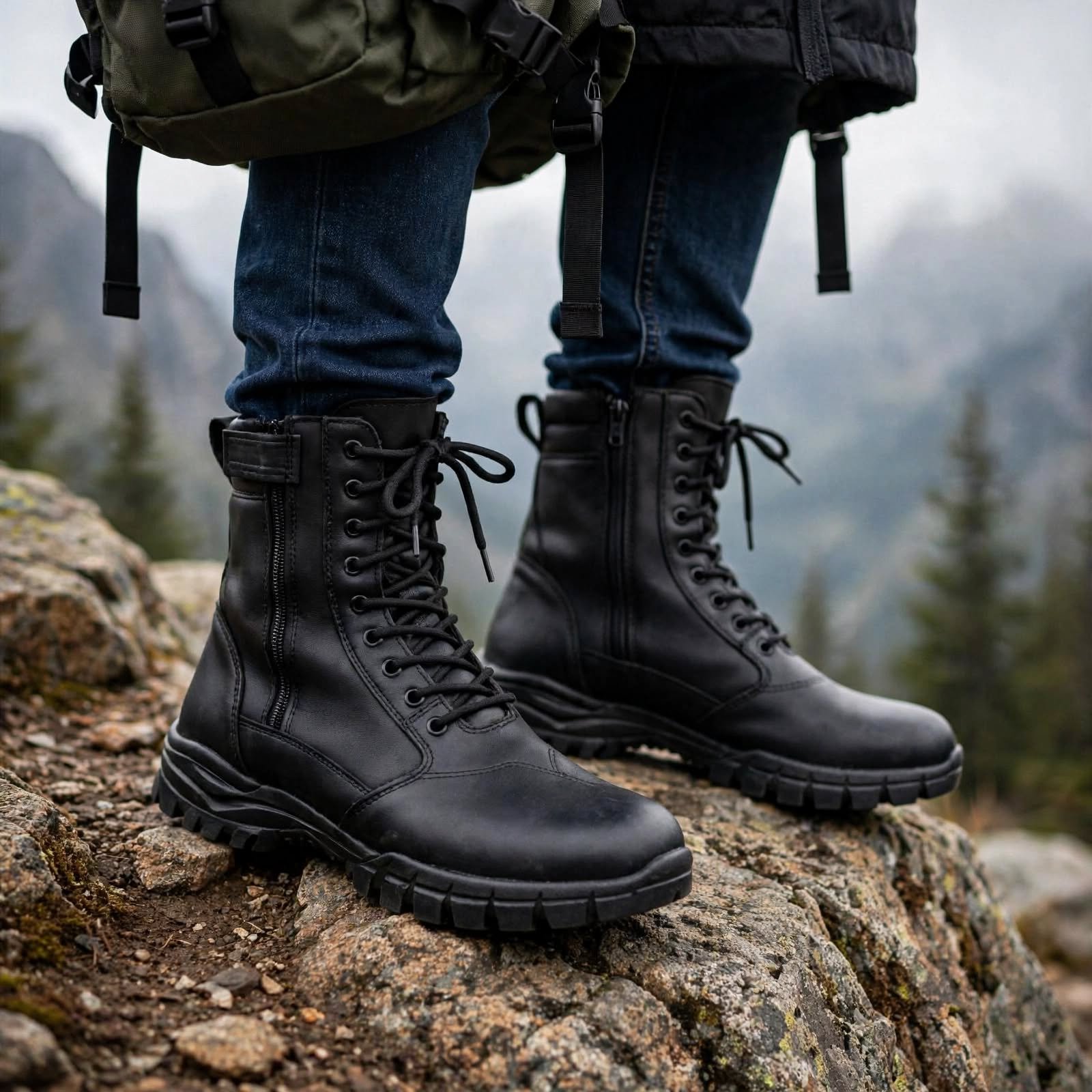 FORCE Black Tactical Combat Boot with Side Zipper - Genuine Leather Army Boot for Men - Image 5