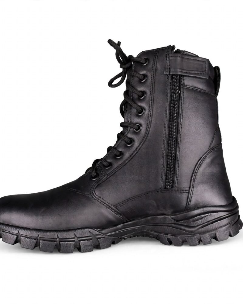 FORCE Black Tactical Combat Boot with Side Zipper - Genuine Leather Army Boot for Men
