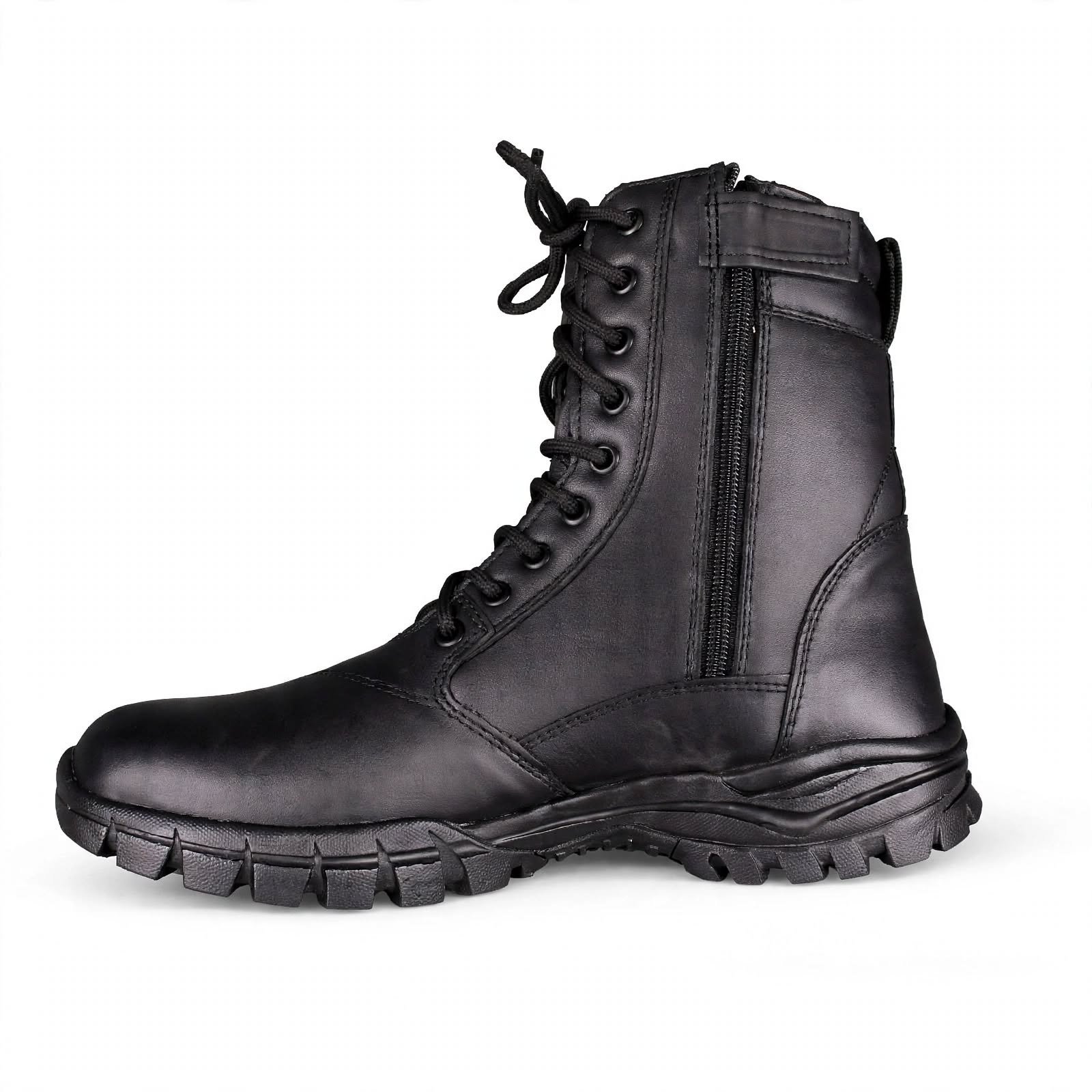 FORCE Black Tactical Combat Boot with Side Zipper - Genuine Leather Army Boot for Men
