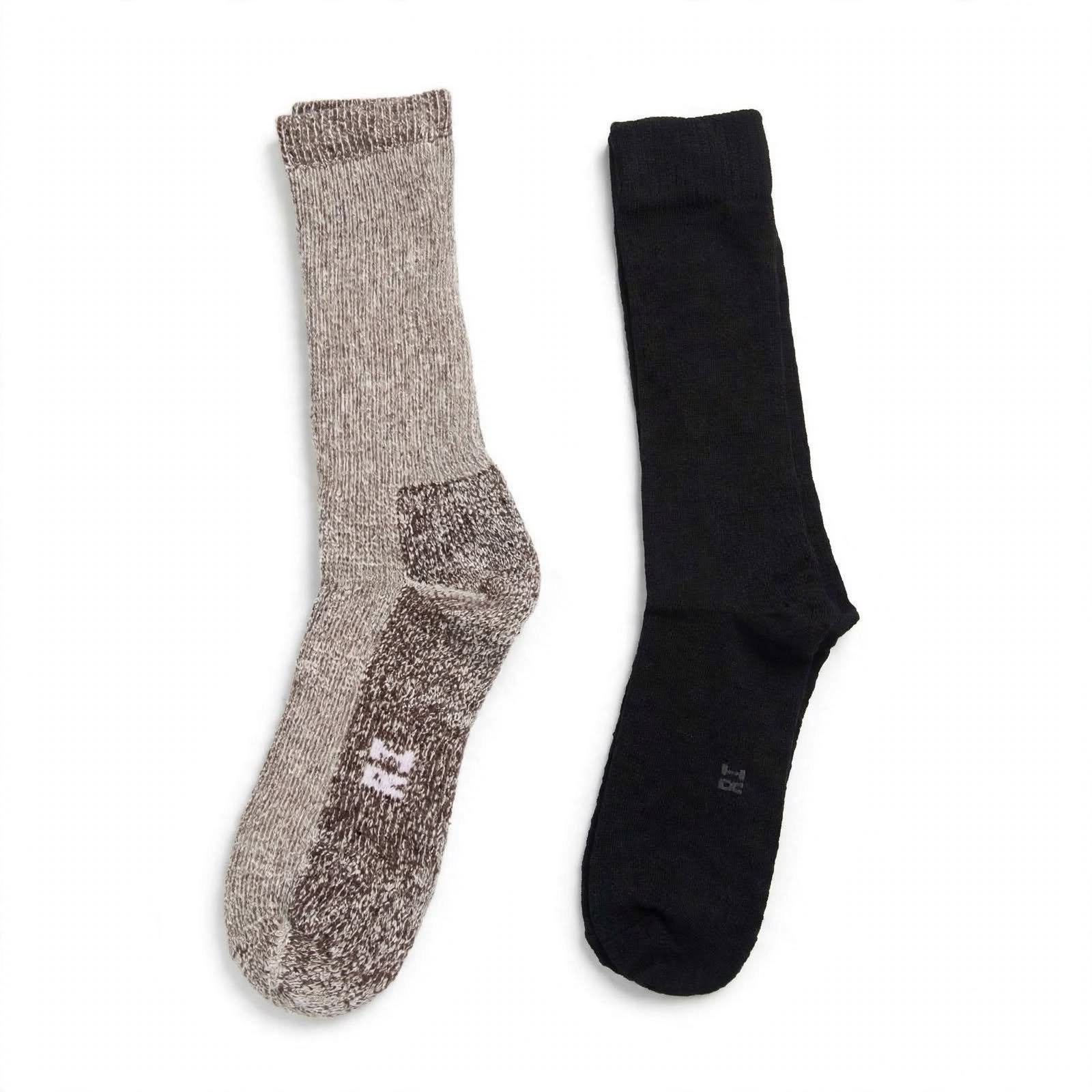 Men's Marled Wool Camp Socks - Brown Beige Thermal Socks with Fleece Lined Cuff - Image 3