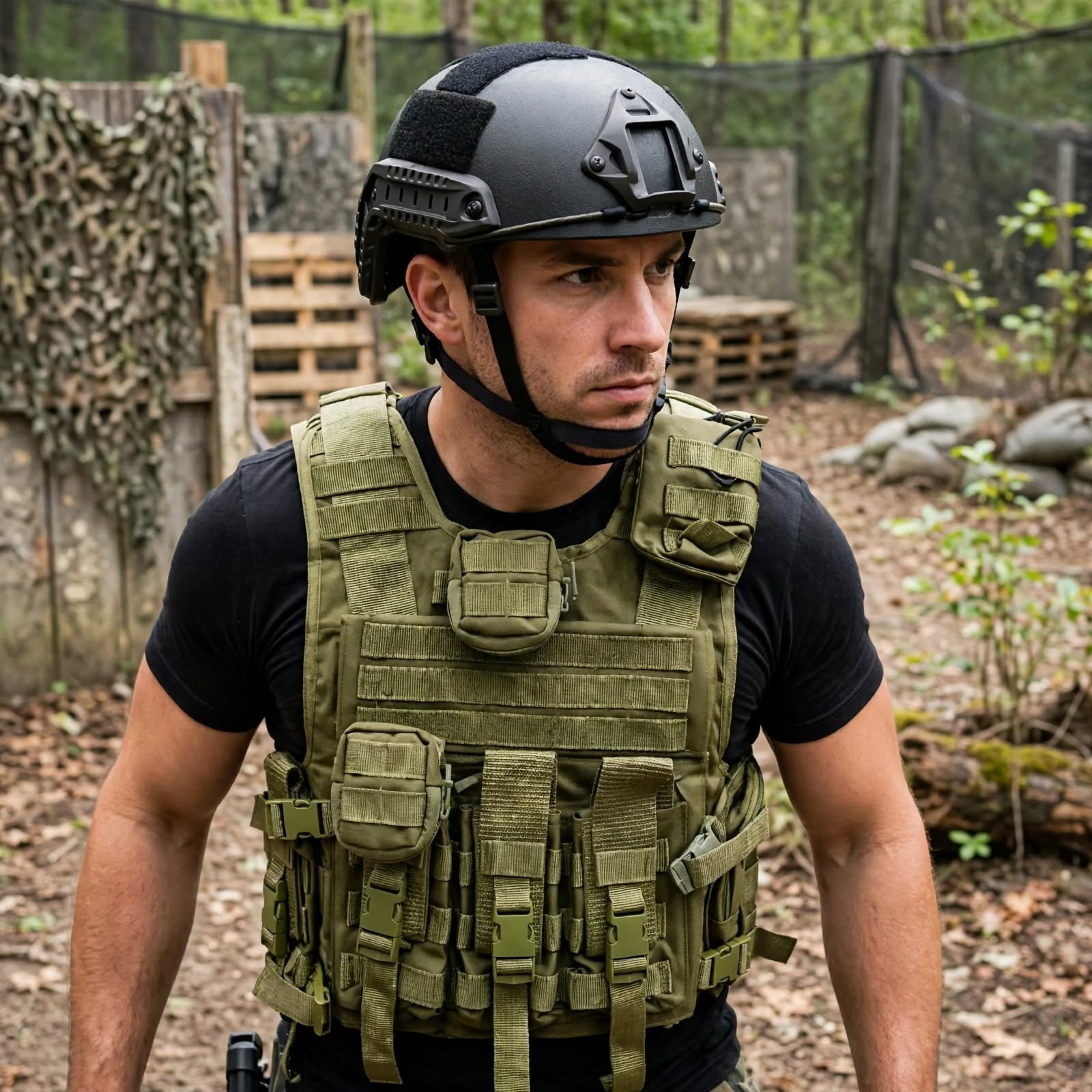 Hummer Olive Tactical Vest MOLLE | Army Style Combat Vest with Mag Pouches & Buckles - Image 3