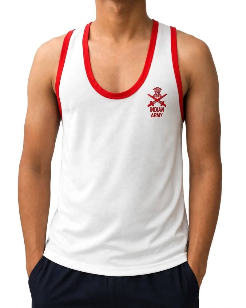 Indian Army PT Vest White with Red Border | Army Sando Baniyan