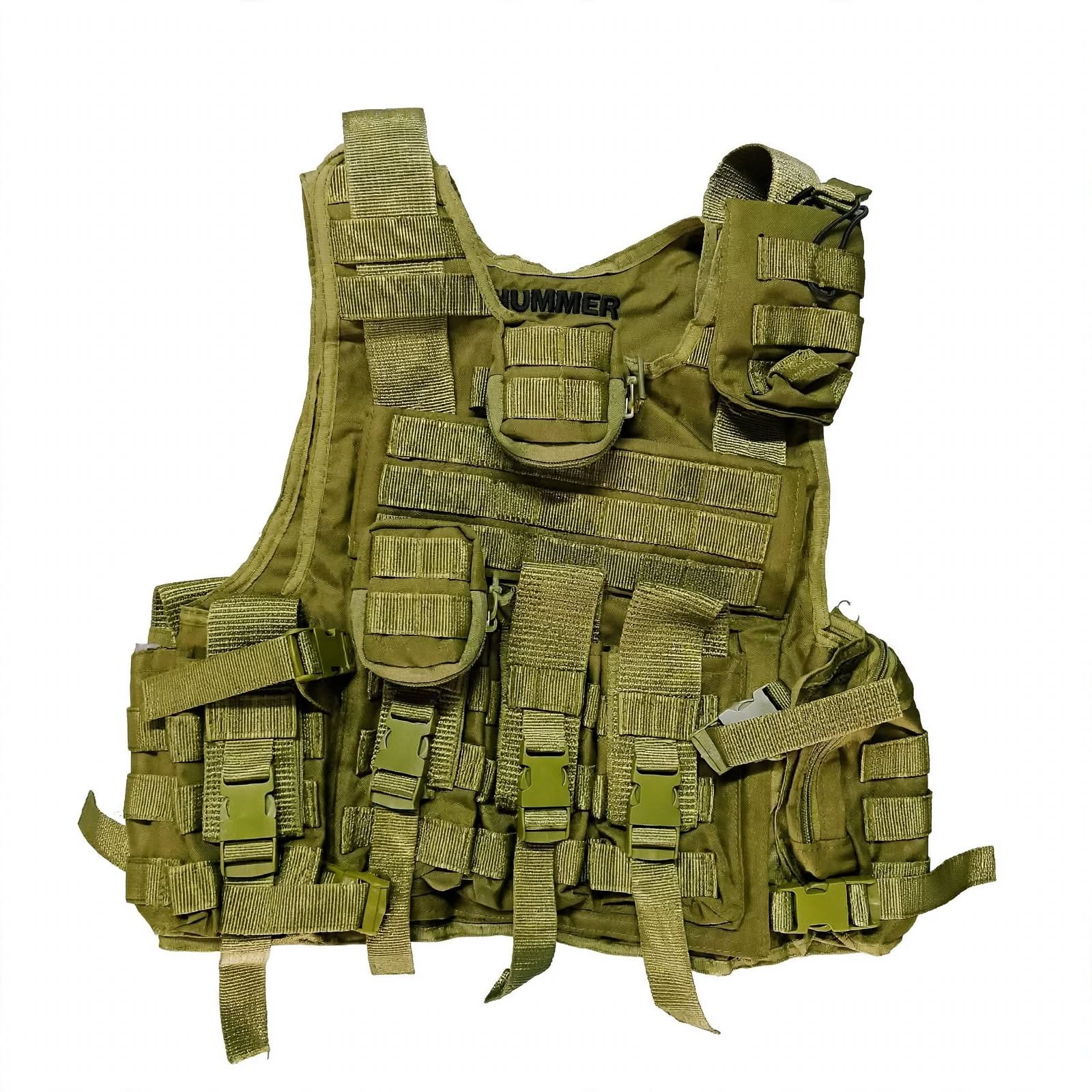 Hummer Olive Tactical Vest MOLLE | Army Style Combat Vest with Mag Pouches & Buckles