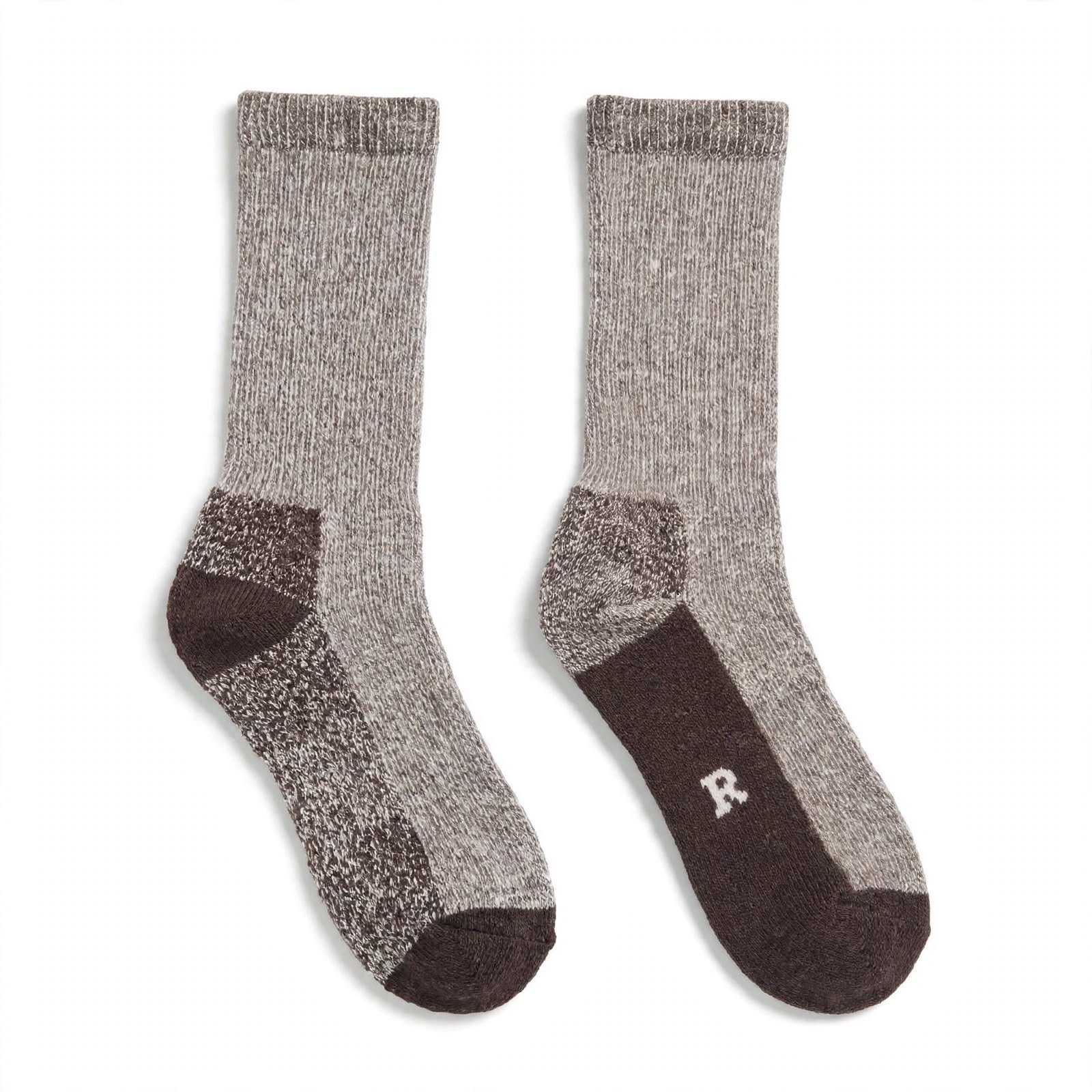 Men's Marled Wool Camp Socks - Brown Beige Thermal Socks with Fleece Lined Cuff - Image 2