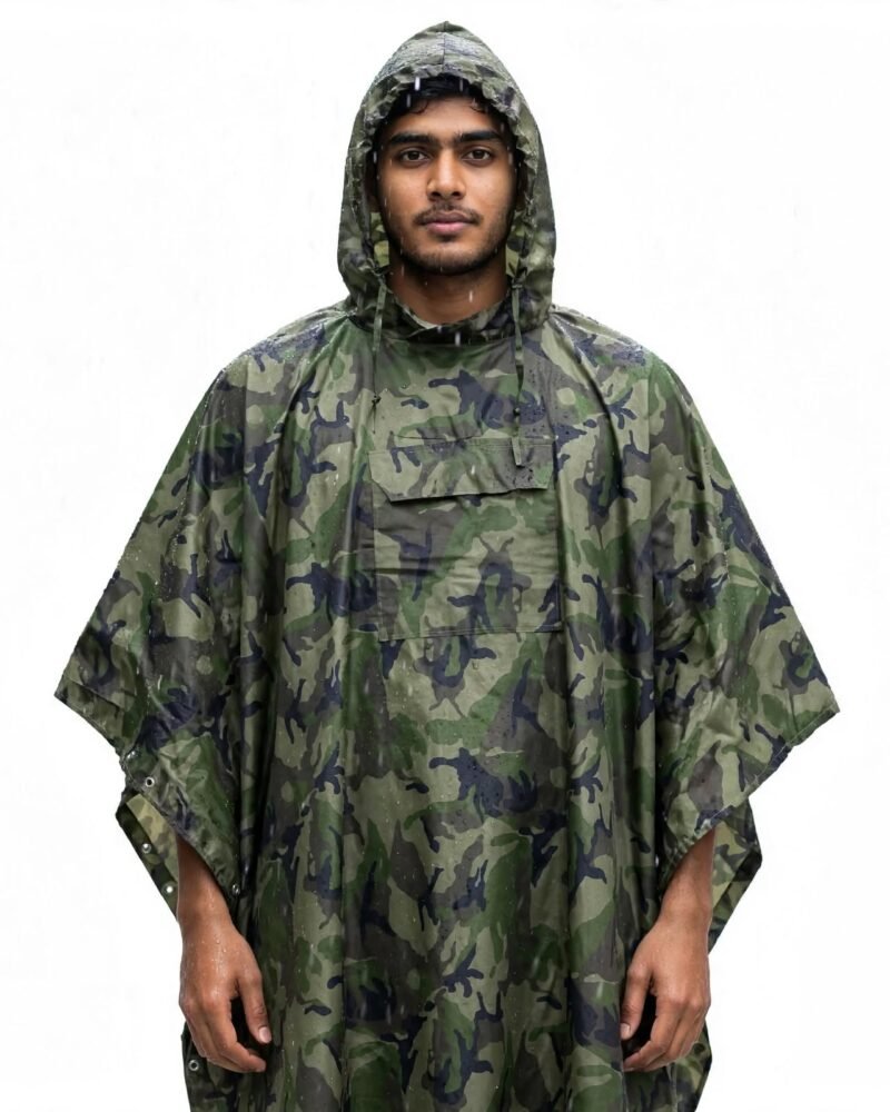 S Kumar Dehradun Jungle Camo Poncho 54 | Waterproof Rain Poncho with Hood & Pouch