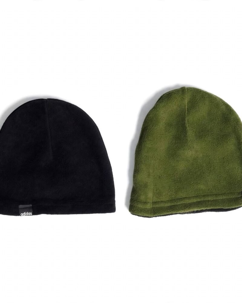 Men's Reversible Fleece Warm Cap - Black/Olive Green - 2-in-1 Winter Beanie