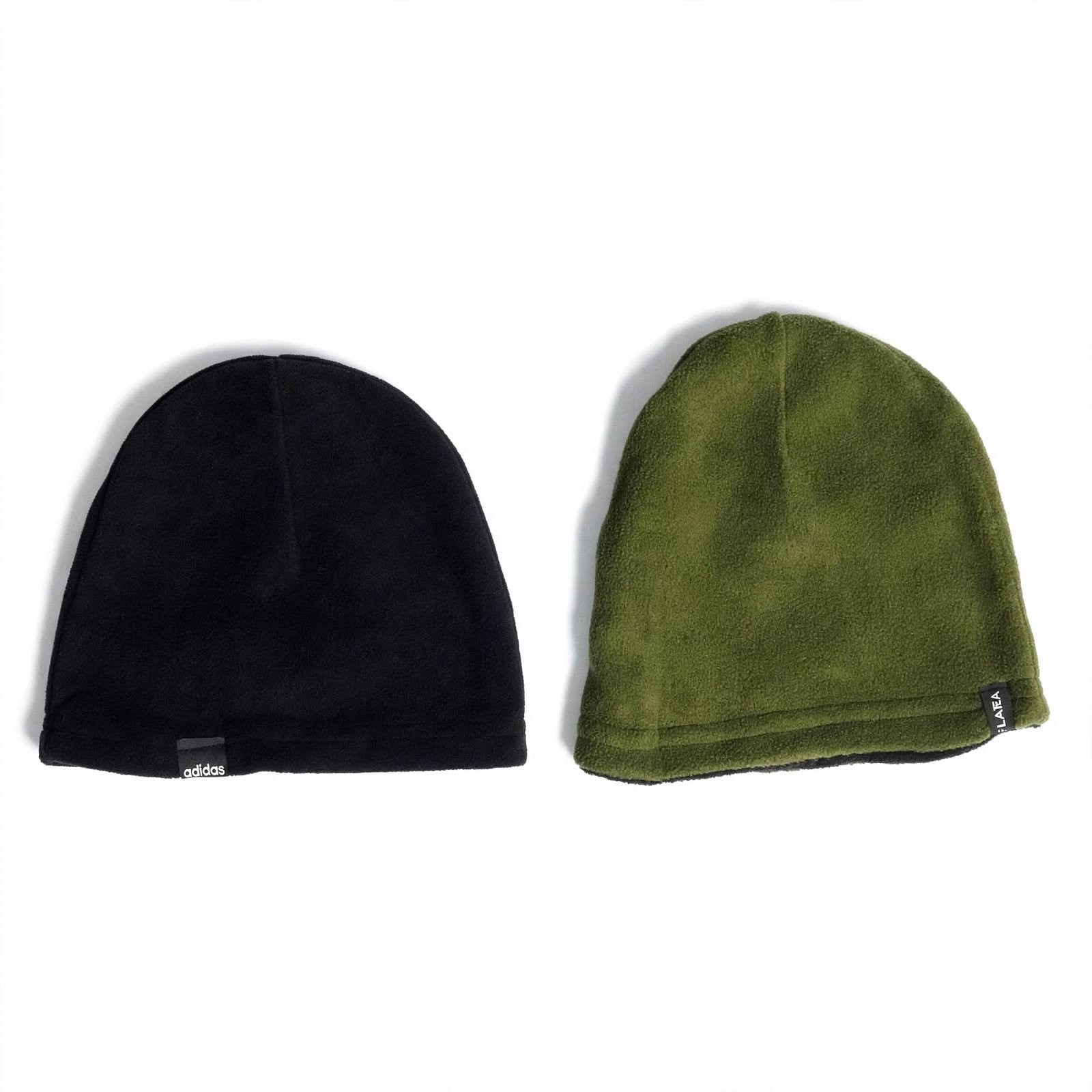 Men's Reversible Fleece Warm Cap - Black/Olive Green - 2-in-1 Winter Beanie