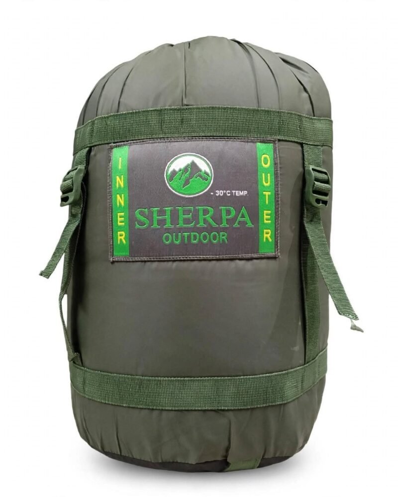 Sherpa Outdoor -30°C Sleeping Bag Olive Green | Double Layer for Camping & Trekking
